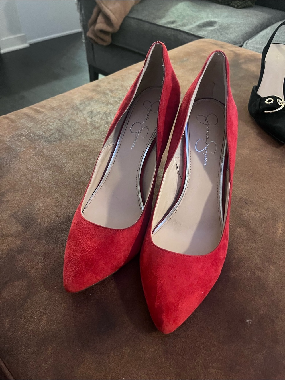 Jessica Simpson Crimson Red Suede Pointed-Toe Pumps